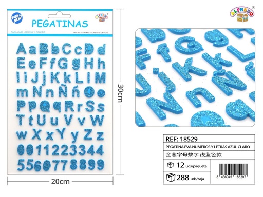 [18529] Pegatinas EVA de números y letras 20x30cm azul claro