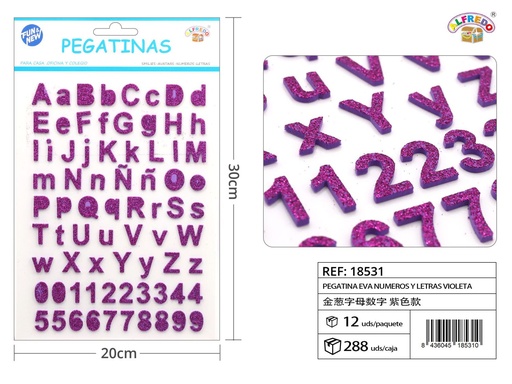 [18531] Pegatina EVA de números y letras 20x30cm violeta