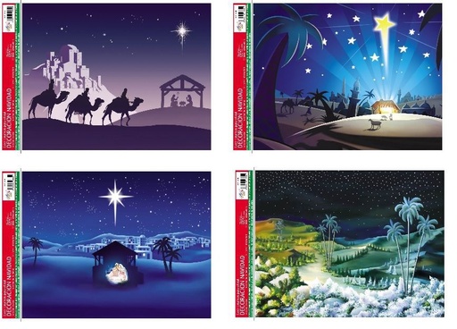 [18662] Decor. electro. de navidad "fondo navideño" (4 modelos) 29x41 cm - Decoración navideña