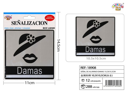 [18908] Señal de Aluminio-Damas 10.5X10.5CM - Placa metálica decorativa