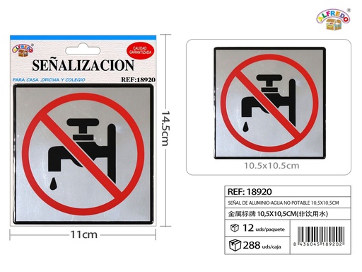 [18920] Señal de Aluminio-Agua No Potable 10.5X10.5CM - Placa metálica decorativa
