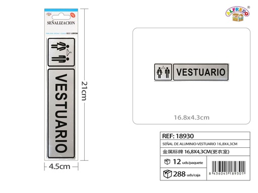 [18930] Señal de aluminio - VESTUARIO 16.8 x 4.3 cm - Etiquetas metálicas