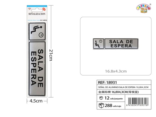 [18931] Señal de aluminio - SALA DE ESPERA 16.8 x 4.3 cm - Etiquetas metálicas