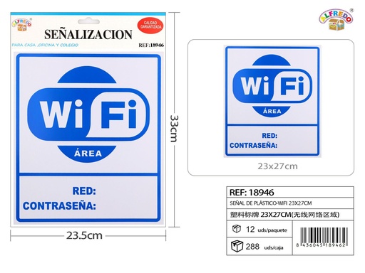 [18946] Señal de plástico WiFi 23x27cm para decoración del hogar