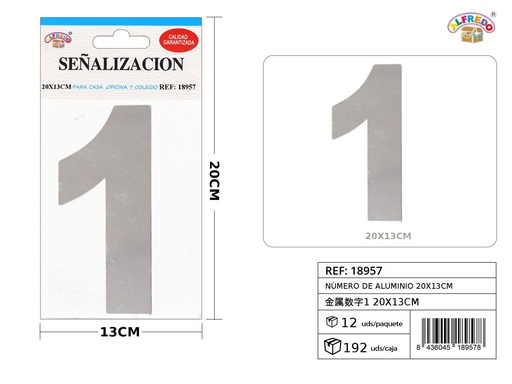 [18957] Señal de aluminio número 1 20x13cm - Señalización