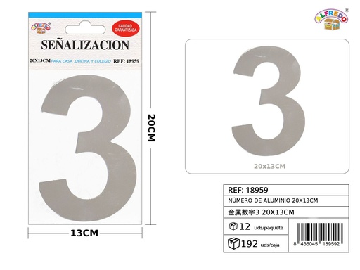 [18959] Señal de aluminio número 3 20x13cm - Señalización