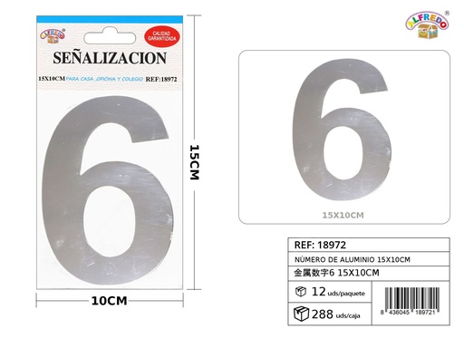 [18972] Señal de aluminio - Número 6 15x10cm - Señales decorativas