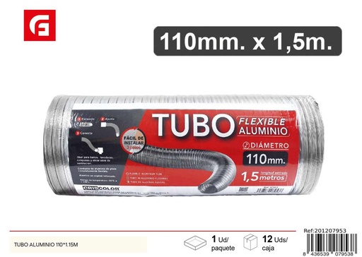 [201207953] Tubo de aluminio para ventilación 110*1.15m - Suministros de ferretería