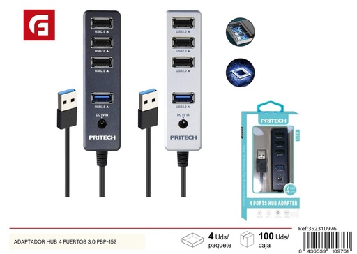 [352310976] Adaptador HUB 4 puertos 3.0 PBP-152 para electrónica y informática