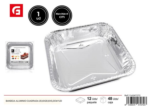 [114247272] Bandeja de aluminio cuadrada 20.6x20.6x5cm 1ud para cocina