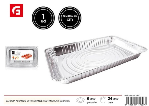 [114247627] Bandeja de aluminio extragrande rectangular 52.0x32.5cm para hornear y servir