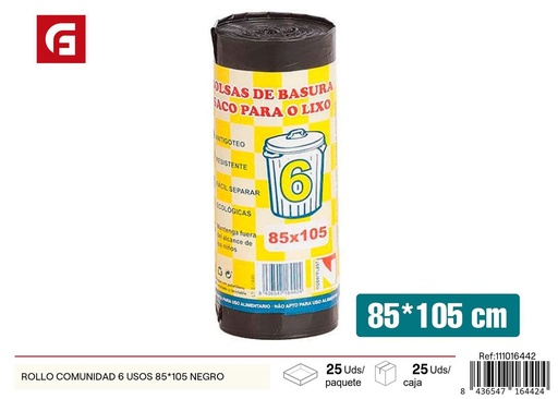 [111016442] Rollo de bolsas de basura 85x105 cm color negro para limpieza