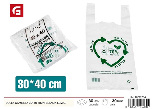 [111016784] Bolsa camiseta 30*40 50 uni blanca 50 micras - Bolsa de plástico para uso diario 