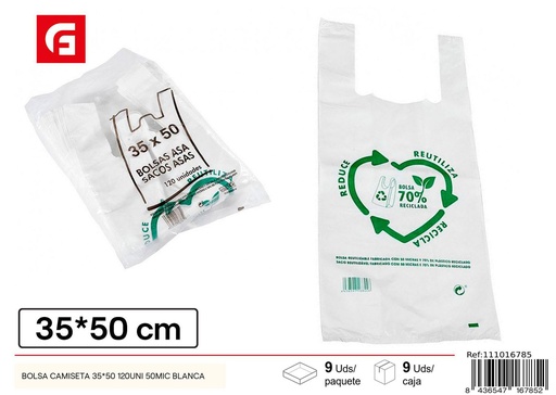 [111016785] Bolsa camiseta 35*50 50 uni 50 mic blanca - Plástico para limpieza
