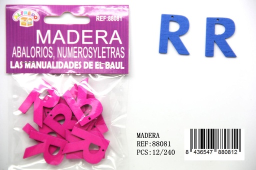 [88081] Figura de madera letra "R" 20mmx25mm para manualidades y decoración