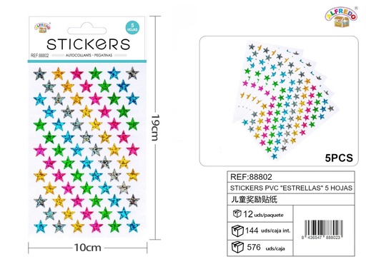 [88802] Pegatinas PVC "Estrellas" 5 hojas 10 x 19 cm - Decoración