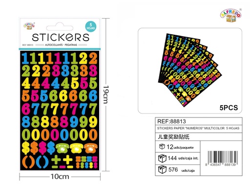 [88813] Stickers de números multicolor 5 hojas 10x19cm para manualidades