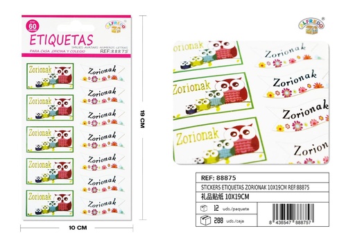 [88875] Pegatinas etiquetas "Zorionak" 10 x 19 cm - Decoración