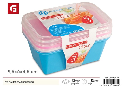 [120999430] Fiambreras rectangulares 3 unidades 150cc para almacenamiento de alimentos