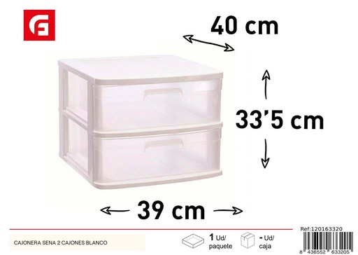 [120163320] Cajonera de plástico 2 capas blanca 40*33.5*39 cm - Almacenamiento del hogar