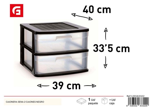 [120163322] Cajonera Sena 2 cajones negra para almacenamiento