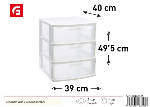 [120163325] Cajonera Sena 3 cajones blanca 49.5*39*40 cm - Organización del hogar