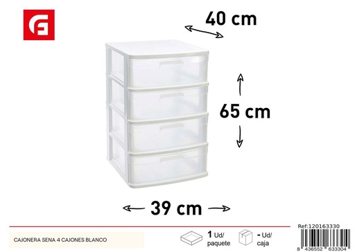 [120163330]  cajonera de plástico 4 cajones color blanco - Mobiliario de hogar