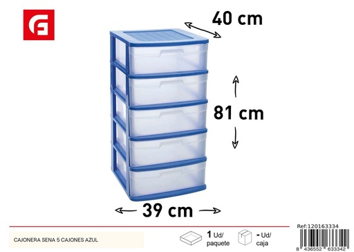 [120163334] Cajonera Sena de plástico 5 cajones azul