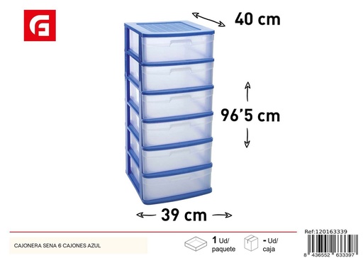 [120163339] Cajonera de plástico azul 6 cajones para organización