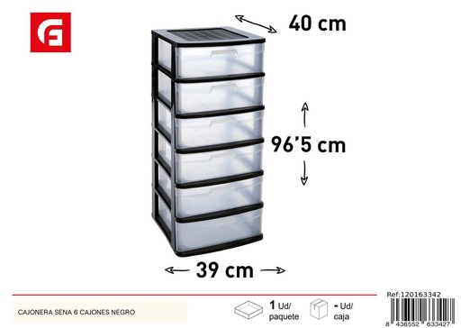 [120163342] Cajonera Sena 6 Cajones Negra 96.5x39x40 cm - Mueble de Almacenamiento