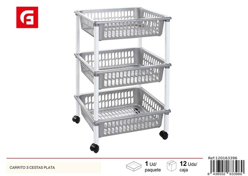 [120163396] Carrito plástico de 3 capas color plata, Almacenamiento y organización
