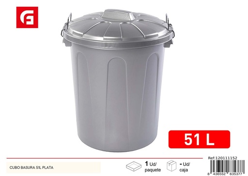 [120111152] Cubo de basura 51L plata - Productos de plástico para el hogar
