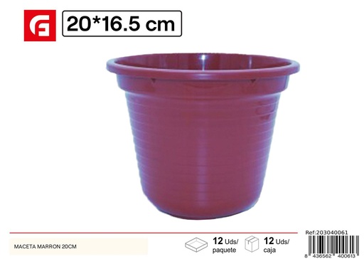 [203040061] Maceta marrón de plástico 20 cm - Jardín y decoración