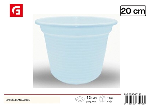 [203040112] Maceta blanca de plástico 20 cm - Jardín y decoración