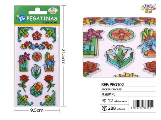 [PEG102] Pegatinas infantiles de flores 9.5x21.5cm para manualidades