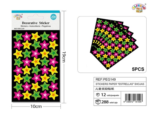 [PEG149] Pegatinas papel "Estrellitas" 5 hojas 10 x 19 cm - Decoración