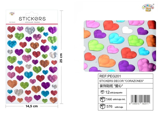 [PEG201] Stickers decorativos "Corazones" 14,5x25cm para manualidades y decoración