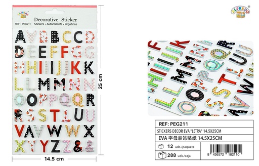 [PEG211] Stickers decorativos EVA "letra" 14.5x25cm para manualidades