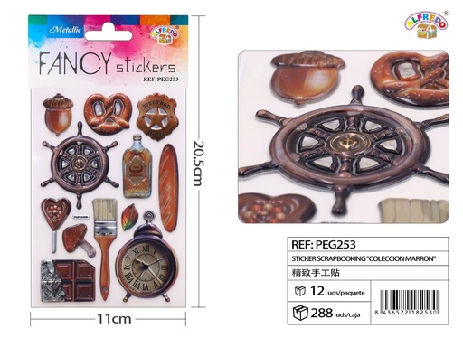 [PEG253] Sticker Scrapbooking "Colección Marrón" 11X20.5CM - Pegatinas decorativas para manualidades