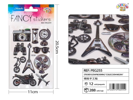 [PEG255] Sticker Scrapbooking "Colección Negra" 11X20.5CM - Pegatinas decorativas para manualidades