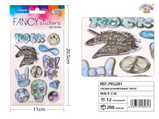 [PEG281] Sticker Scrapbooking "Rock" 11X20.5CM - Pegatinas decorativas para manualidades