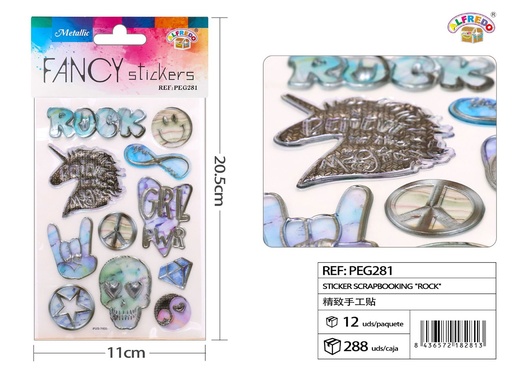 [PEG281] Stickers scrapbooking "Rock" 11x20.5cm para manualidades y decoración