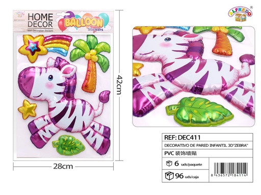 [DEC411] Decorativo de pared infantil 3D "Zebra" 28x42cm para habitaciones de niños