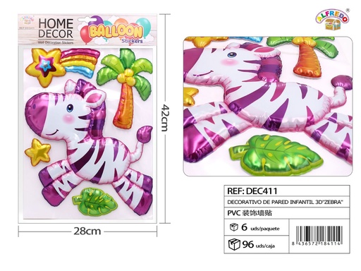 [DEC411] Decorativo de pared infantil 3D "Zebra" 28x42cm para habitaciones de niños