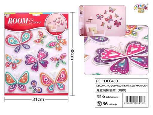 [DEC430] Decorativo de pared infantil 3D "Mariposa" 31x38cm