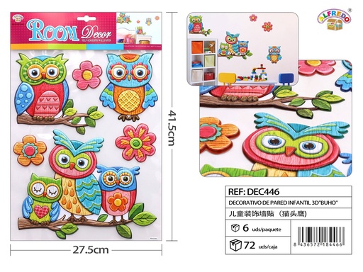 [DEC446] Decoración de pared infantil 3D "búho" 27.5x41.5cm para habitaciones de niños