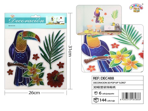 [DEC488] Decoración 3D Pop Up "Loro" 26x31 cm - Decoraciones infantiles