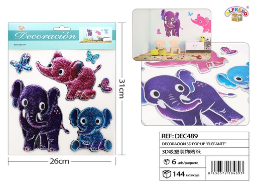 [DEC489] Decoración 3D Pop Up "Elefante" 26x31cm para habitaciones infantiles