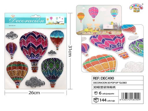 [DEC490] Decoración 3D pop-up globo aerostático 26x31cm para habitaciones infantiles