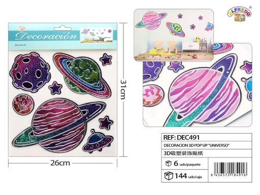 [DEC491] Decoración 3D Pop Up "Universo" 26x31cm para habitaciones infantiles